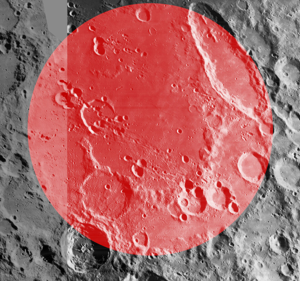 Cuenca Schiller-Zucchius (L59 del Lunar 100) fotografiado desde la órbita lunar